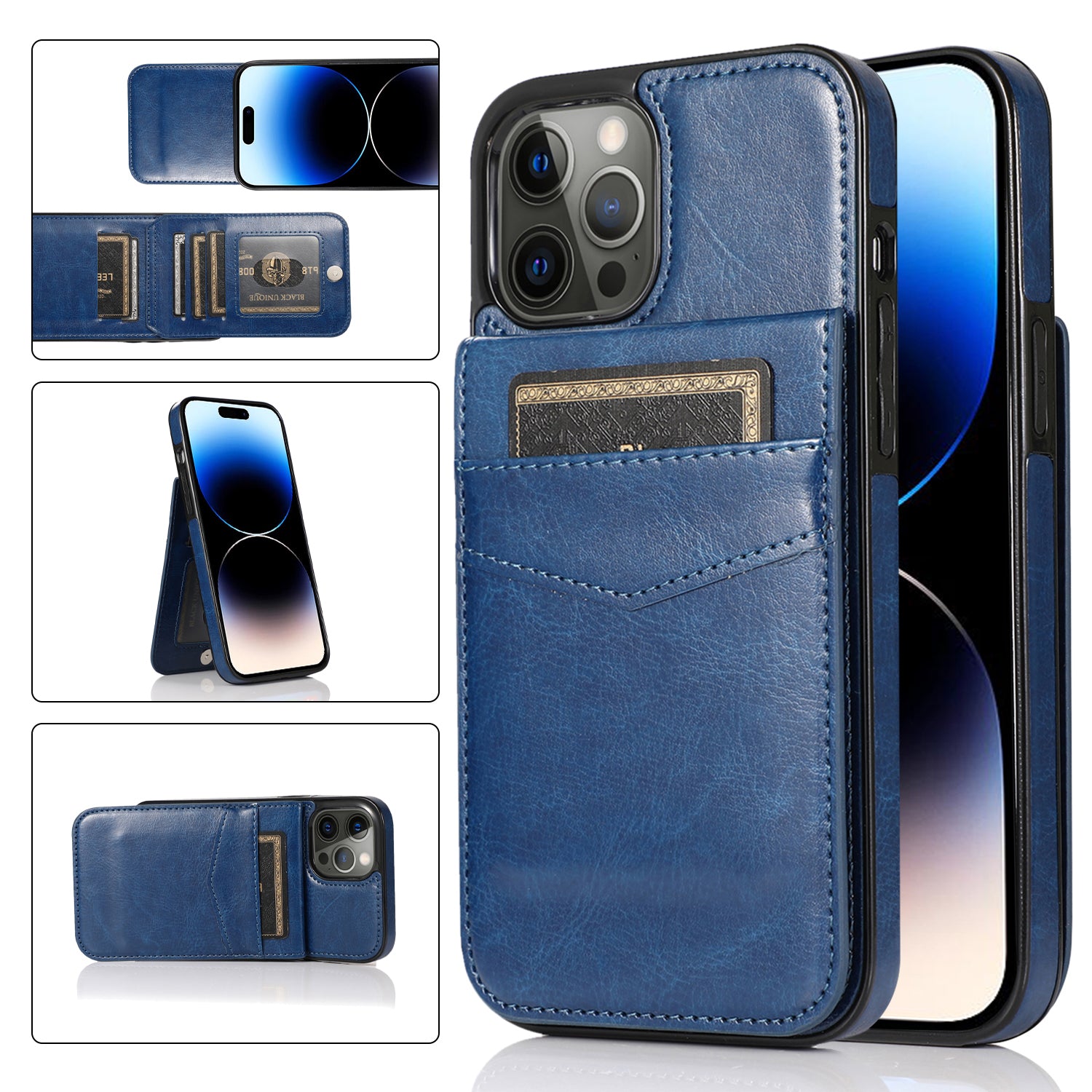 Kickstand Phone Cover for iPhone 14 Pro Max PU Leather + TPU Case with Card Holder Kickstand Phone Cover for iPhone 14 Pro Max PU Leather + TPU Case with Card Holder